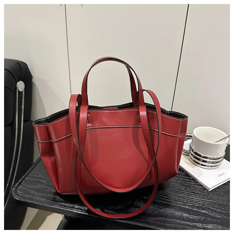 Women Tote Bag Underarm Bag Large Capacity PU Leather Shoulder Bags Vintage Solid Crossbody Bag Trendy Briefcase Bags with Purse
