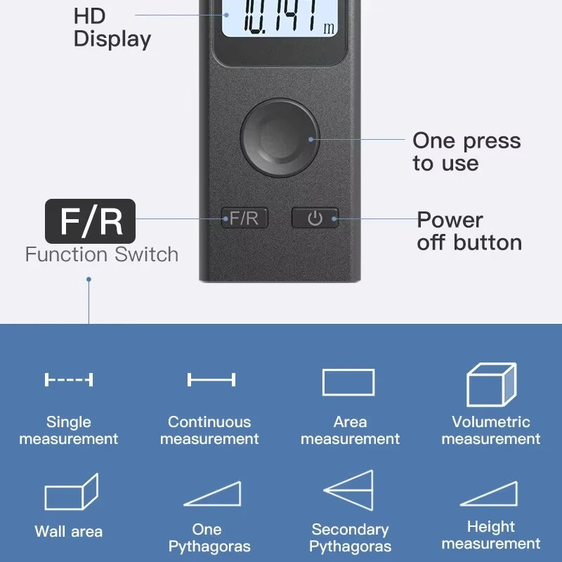 30M Mini Laser Distance Meter USB Rechargeable Infrared Range Finder Digital Laser Tape Measure for Building Measurement & Home
