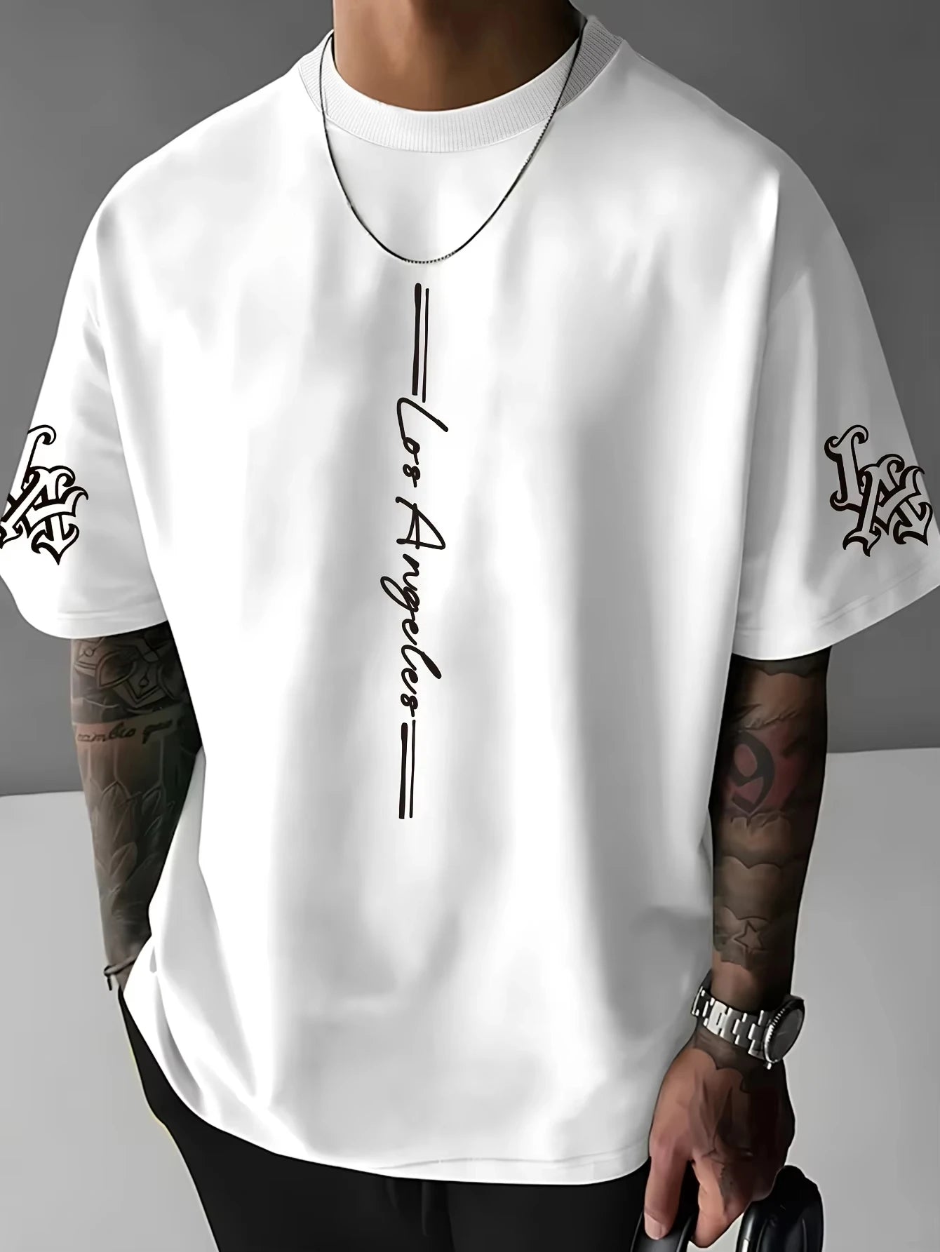 The 2026 summer new men's T-shirt is a casual fashionable and creative line letter print round-neck T-shirt with polyester men
