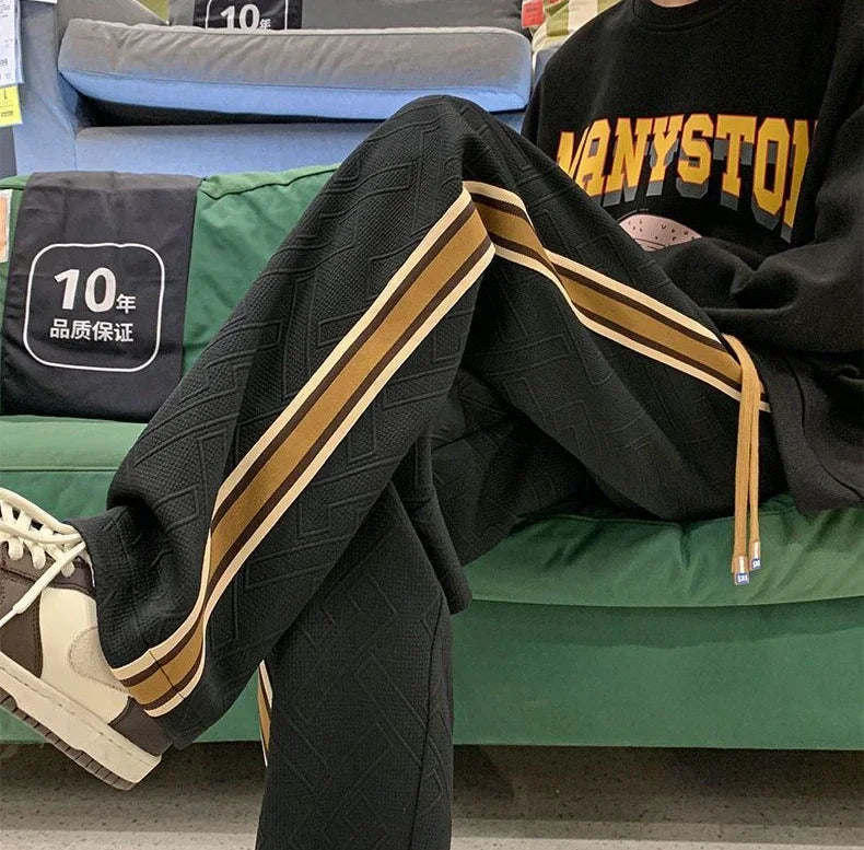 Man Sweat Pants Wide Leg Trousers Stripe Straight Men's Sweatpants Sport Athletic Track Tracksuit Bottoms Harajuku Trend Popular