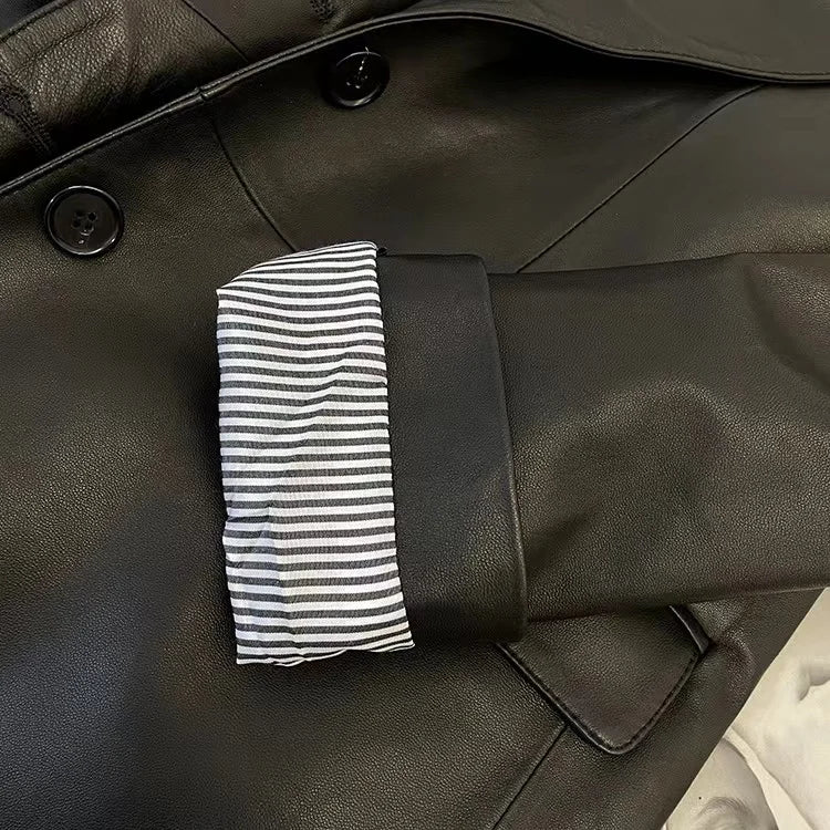 European American Streetwear Leather Jacket For Women Chic Loose Fit Suit Coat Female Flip Pocket Two Bottons White Blazer Mujer