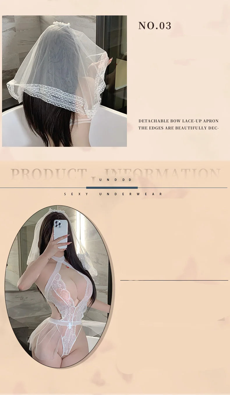 Lingerie Wedding dress lingerie uniform pure desire no need to take off pajamas sexy transparent mesh set sexy women's costume