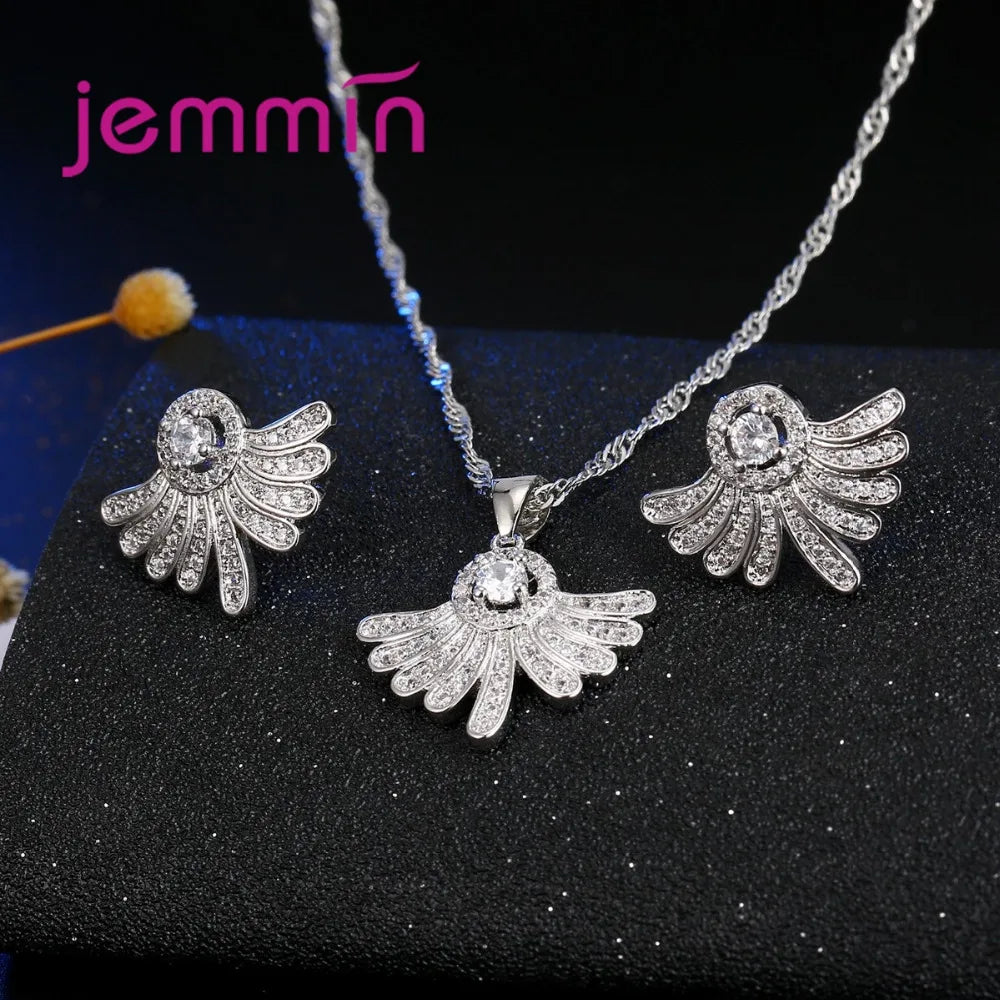 Brand Genuine 925 Silver Necklace Earrings Wedding Jewelry Sets Fashion Bridal Shinning Crystal Jewellery Set for Women Gift