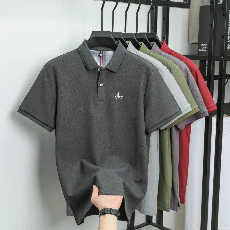 100% pure cotton men short sleeve polo shirt fashion exquisite sailboat embroidery summer comfort business casual lapel T-shirt