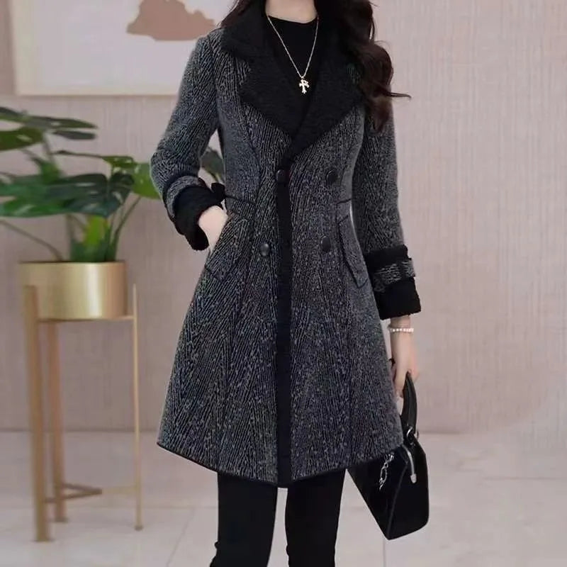 High-quality Female Woolen Coat On Both Sides 2025 Autumn And Winter New Double Sided Wear Suit Collar Woolen Coat Gray Black