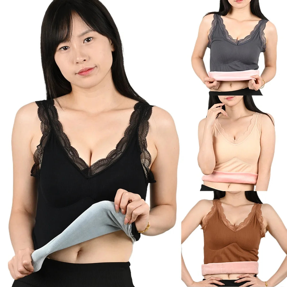 Thermal Underwear Padded Vest Thermo Lingerie Women Winter Clothing Warm Top Inner Wear Thermo Shirt Undershirt Intimate Lace