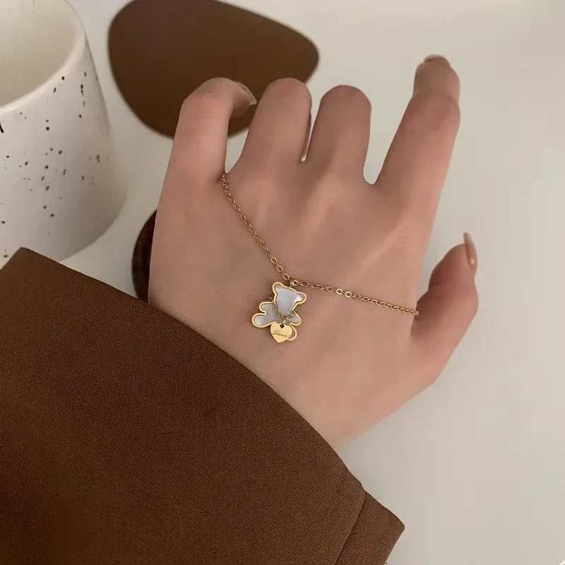 Cute Bear Necklace For Women's Neck Chain Choker Stainless Steel Jewelry Accessories Fashion Jewelry