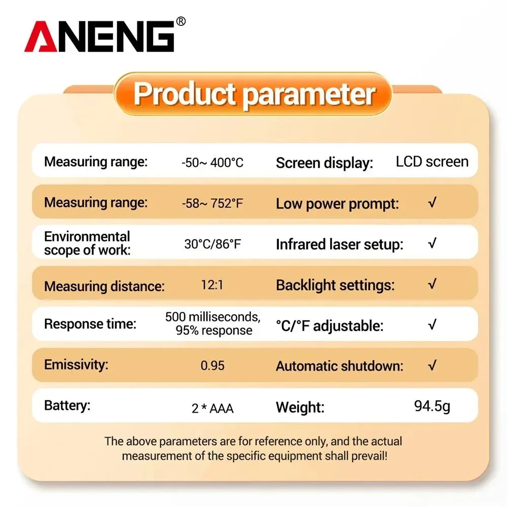 ANENG TH201 Digital Thermometer Handheld Non-Contact Laser Temperature Meter Gun Temperature Tester Instruments Pyrometer