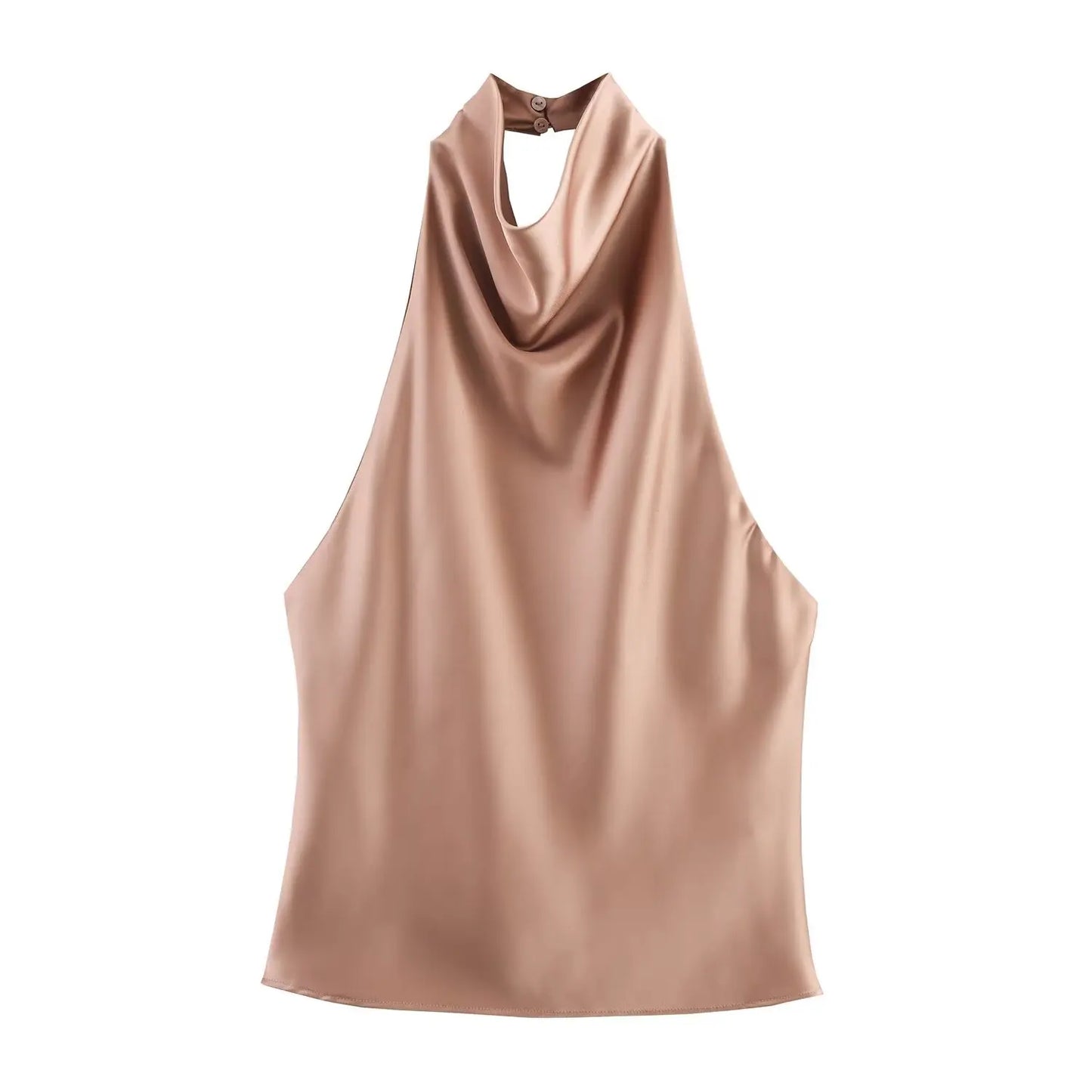 HH Women Summer Sexy Sleeveless Backless Vest Top Female New Fashion Solid Chic Neck Halter Button Pleated Design Slim Top