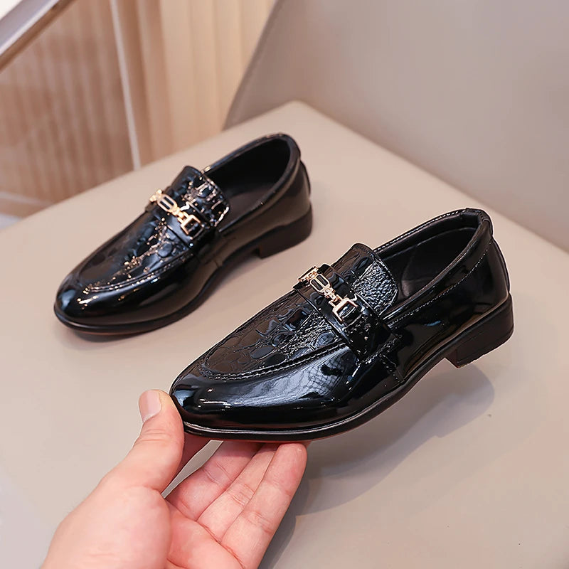 Boys Formal Shoes Black Classic Children Leather Shoes Point Toes Soft Bottom 2025 Spring Autumn Kids Flat Shoes British Style