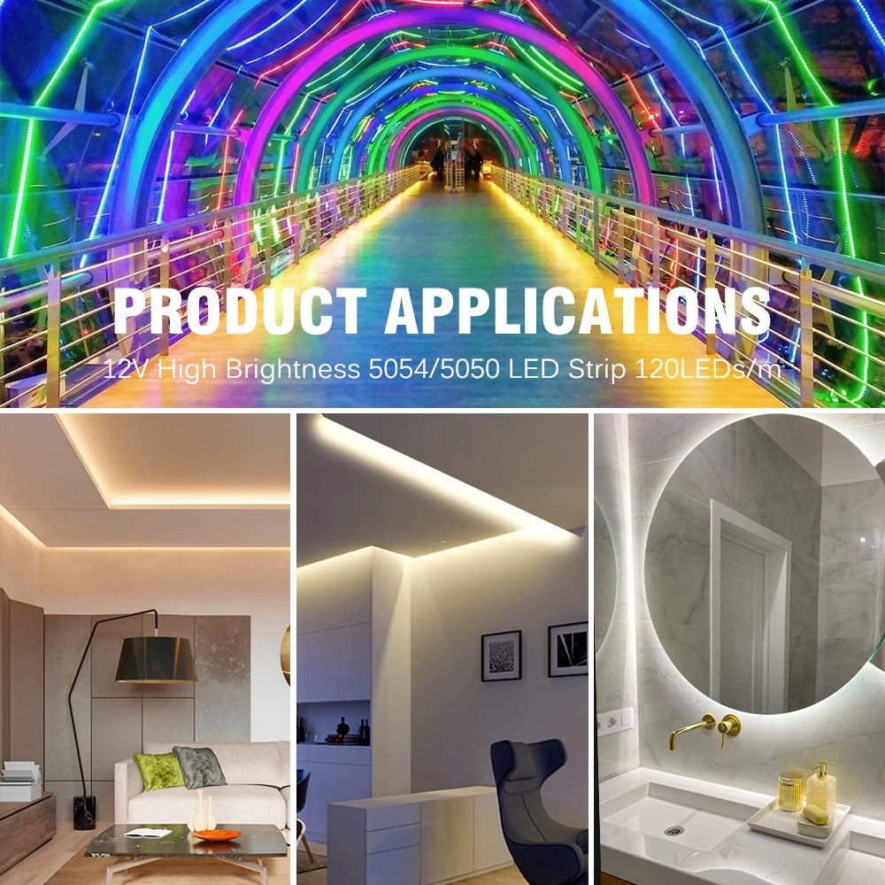 LED Strip 5054 DC12V 120LEDs/m High Flexible Tape Light 3000K 4000K 6000K 7000K IP67 High Brightness LED Strip 5m/lot