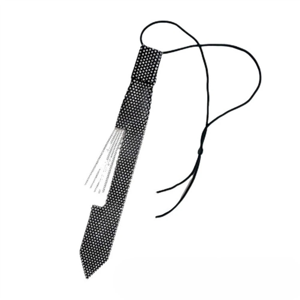 New Shiny Rhinestone Tassel Necktie for Women Fashion Luxury Wedding Banquet Necklace Shirt JK Collar Jewelry Accessories