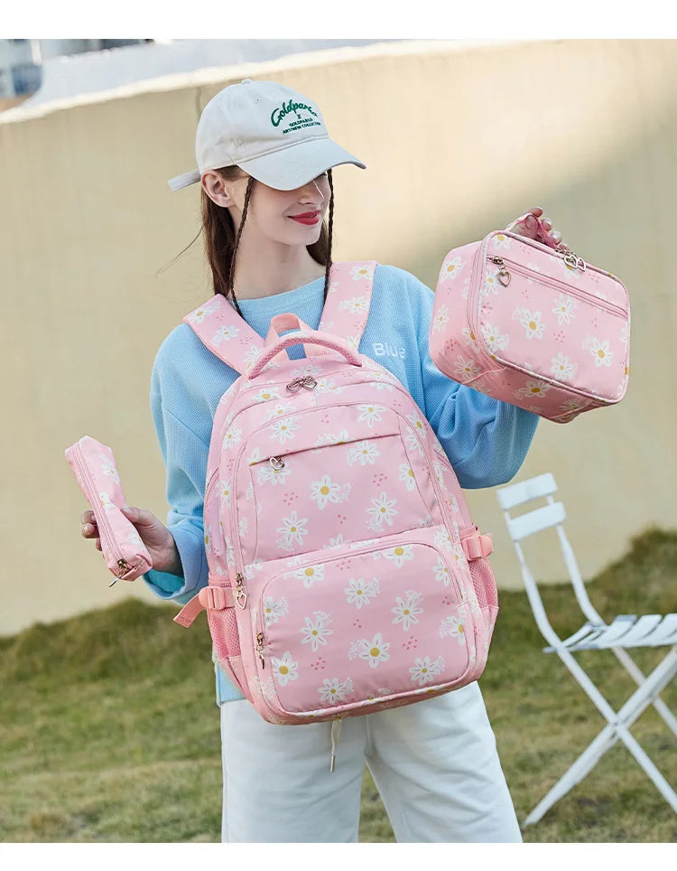3 Pcs Set Children's Backpacks Cute Student School Bag for Teenage Girls Waterproof School bags With Lunch bag Pencil Case