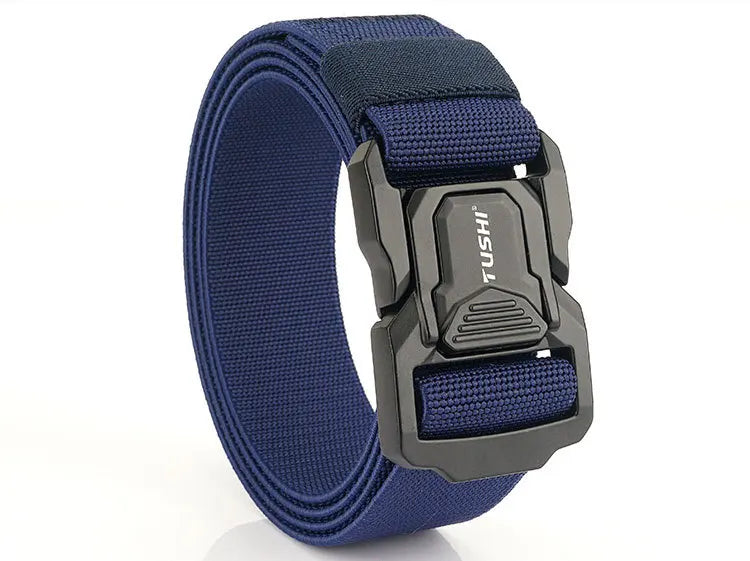 3.8cm Men's Tactical Elastic Belt Aluminum Alloy Quick Release Buckle Wear-Resistant Durable Belt for Tactical Pants Outdoor Hik