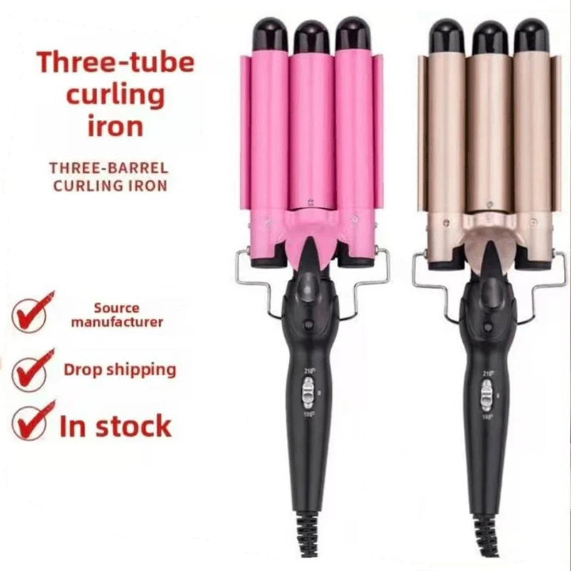 Professional curling iron - large curling three-tube curling iron - rod with water ripple and egg wave cross-border hair styling