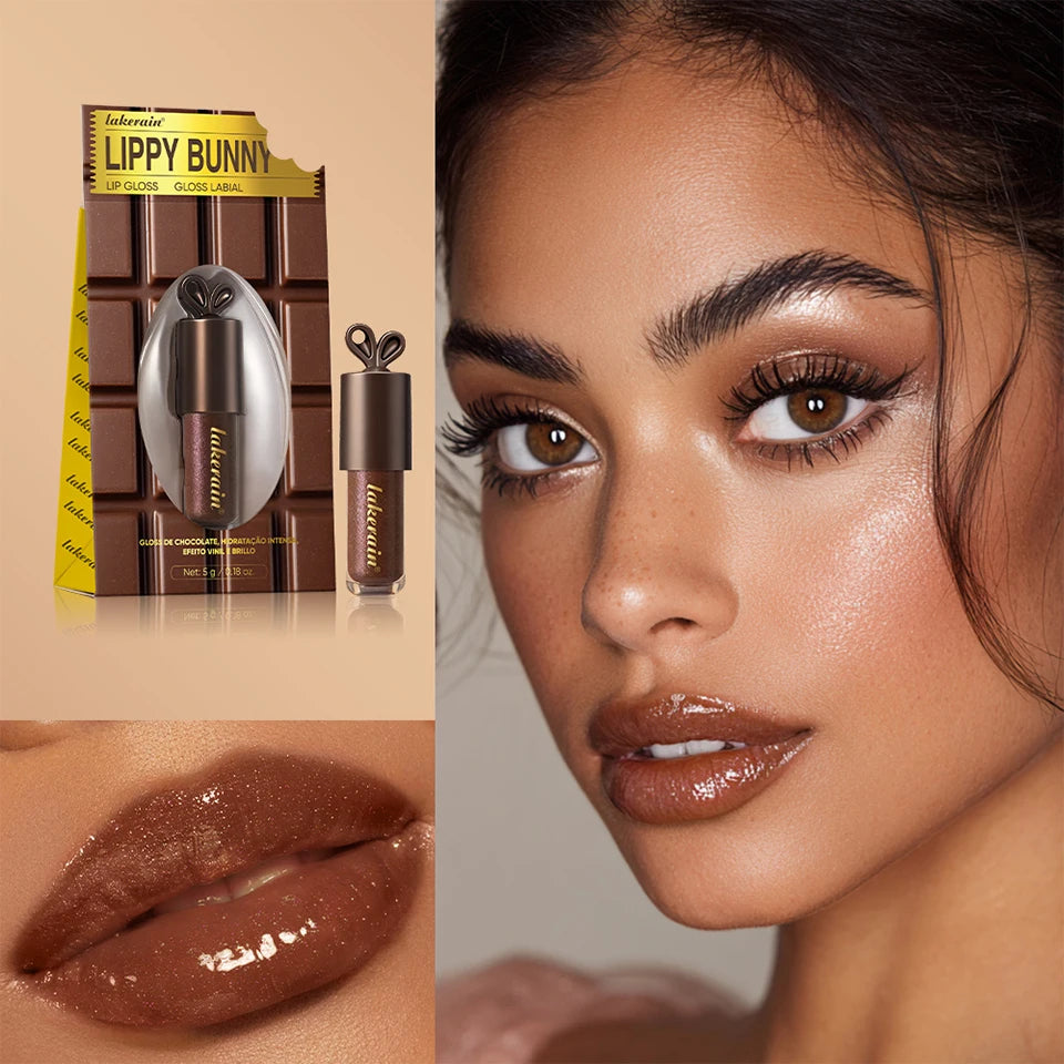 Lakerain Chocolate Rabbit Lip Gloss Mirror Effect Moisturizing Smooth Non-Sticky Long Lasting Hydration Lippy Bunny Lipstick