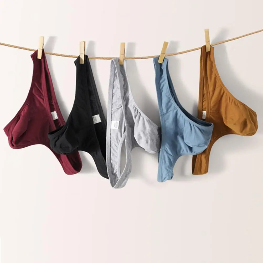 Summer Men Thong, Low-Waisted T-Shaped Cut Briefs, U Convex Supportive Pouch Panties, Elastic Lightweight Underwear