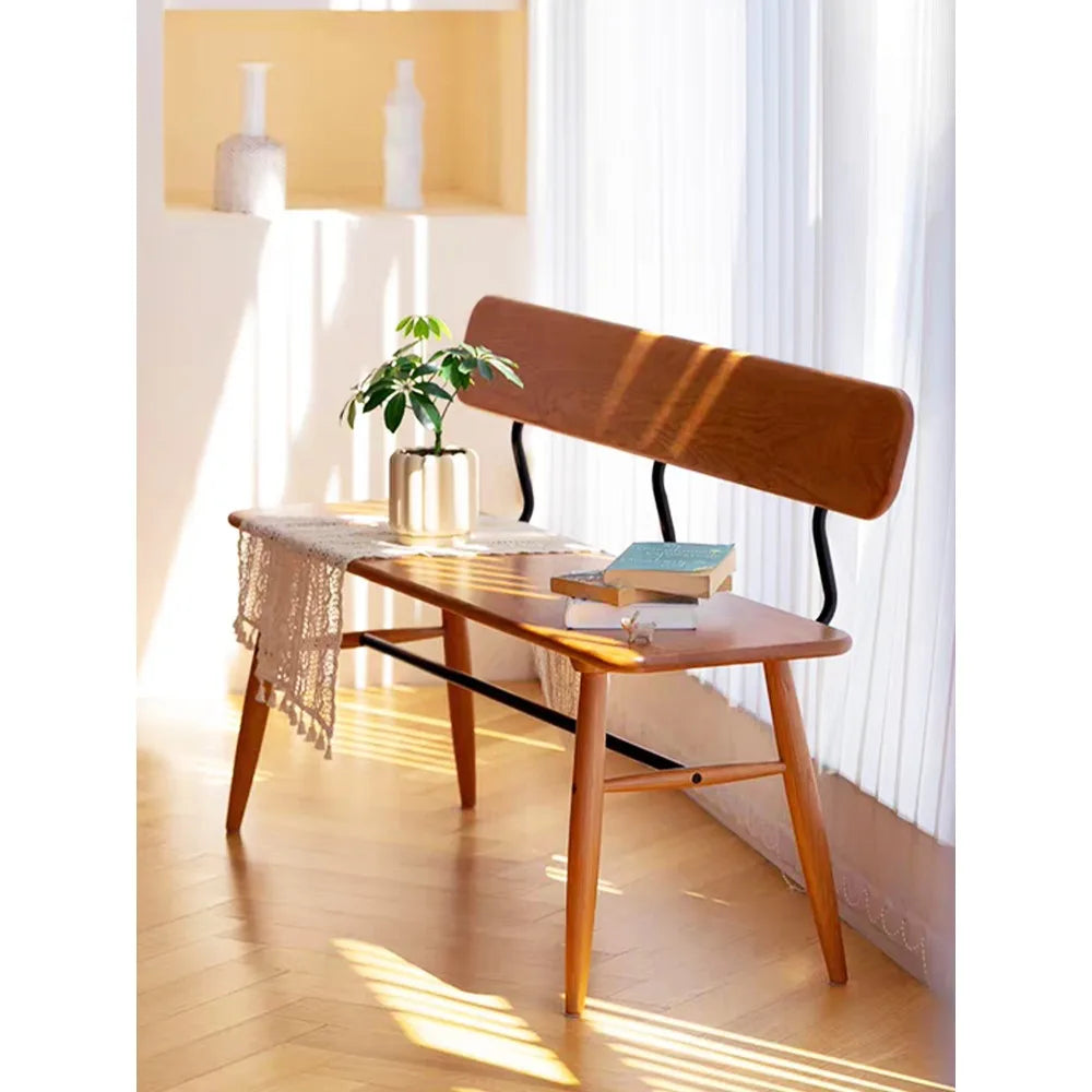 Medieval style solid wood bench small apartment simple household dining table living room backrest bedside porch shoe change cha