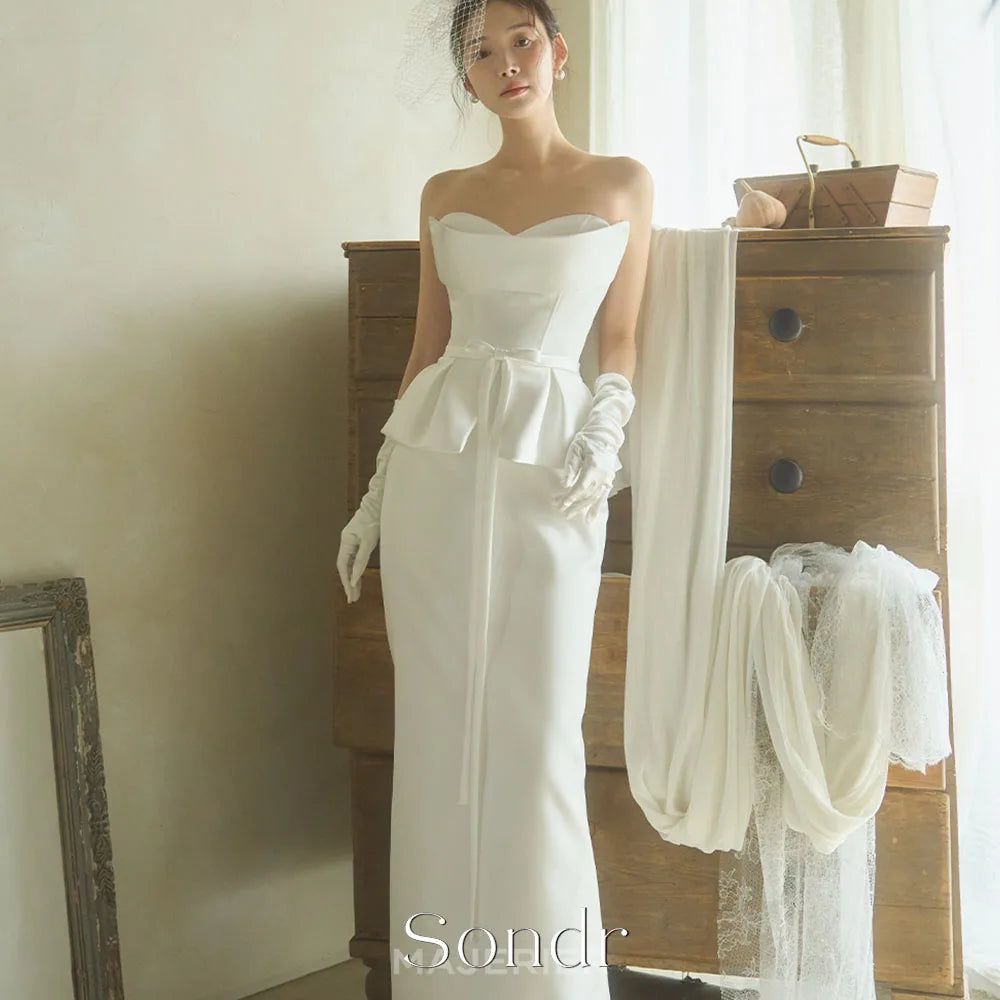 Sondr Elegant 2026 Wedding Dress 웨딩드레스 Pleat Satin Straight Bow Bridal Gown Korea Photography Dress Corset Customized