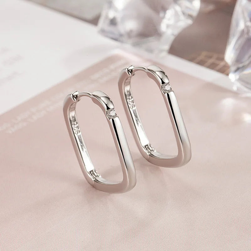 Sterling Silver Color Trendy Square Zircon Ear-Buckles Women's Earrings Fashion Jewelry