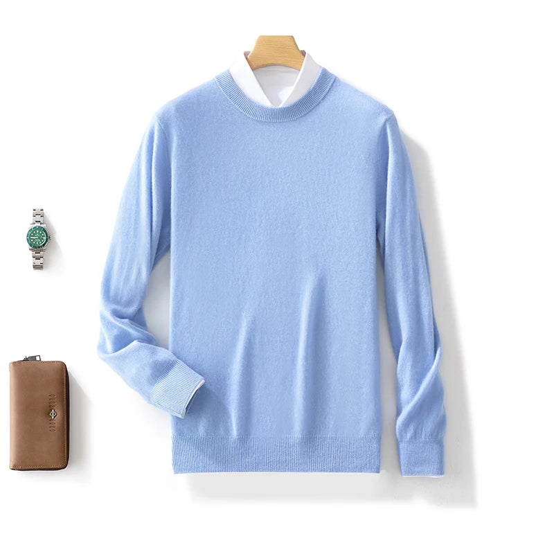 Fall/Winter New Cashmere Sweater Men's 100% Pure Wool Thick Crewneck Sweater Casual Knitted Bottom Shirt