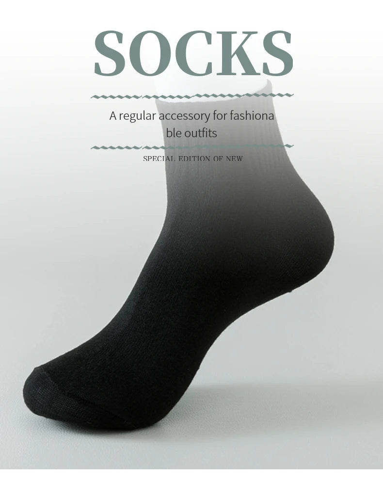 5/8 Pairs of MEN'S AND WOMEN'S Black Cotton Business Mid Length Soft and Warm Autumn/winter Solid Color Casual Socks