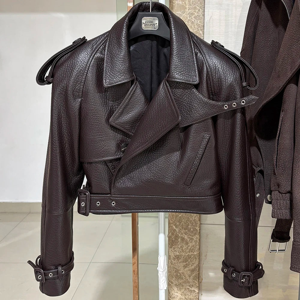 YOLOAgain Burgundy Suede Jacket Women Genuine Sheepskin Leather Jacket Coat