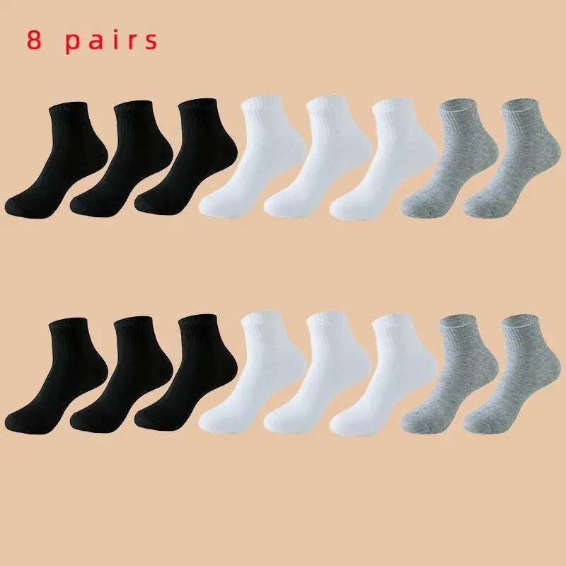 5/8 Pairs of MEN'S AND WOMEN'S Black Cotton Business Mid Length Soft and Warm Autumn/winter Solid Color Casual Socks