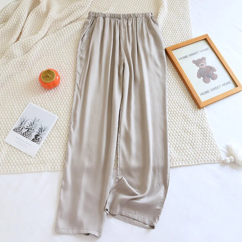 Thin Solid Color Summer Sleep Bottoms Ice Silk Satin Couple Sleeping Pants Loose Mosquito Proof Pants for Women and Men