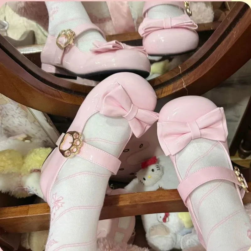 Women's Fashion Single Shoes Spring New Round Head Shallow Mouth Butterfly Knot Metal Buckle Soft Sole Non-slip Flat Shoes