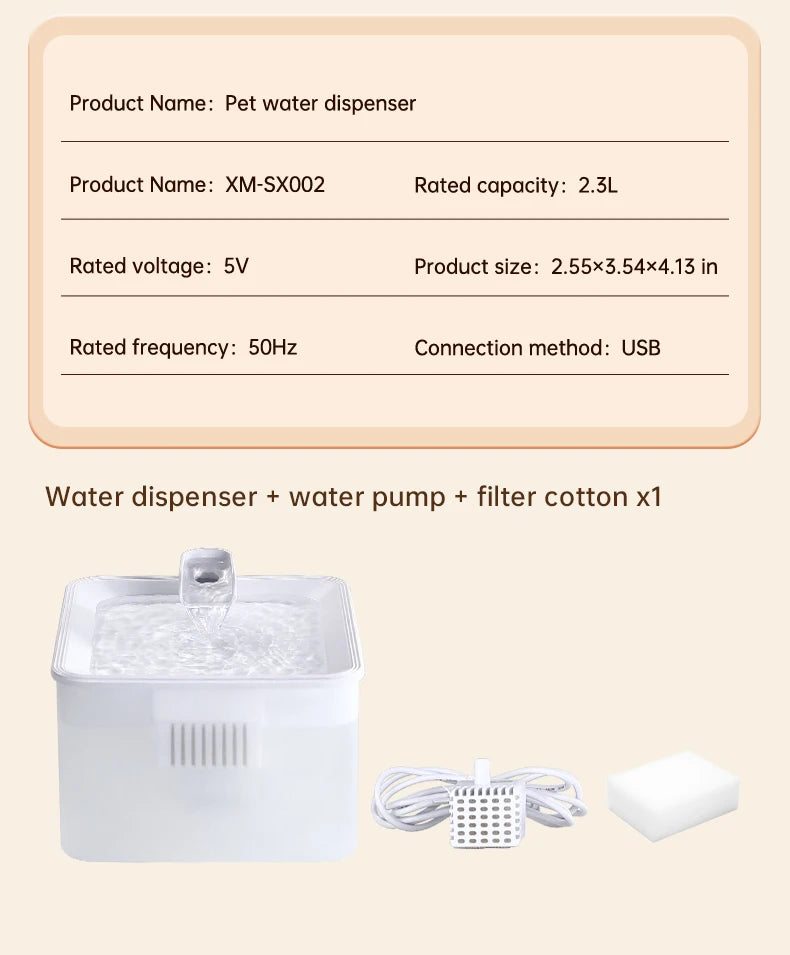Pet water dispenser, intelligent water feeder, circulating fresh water, purified water filtration, cat and dog water dispenser