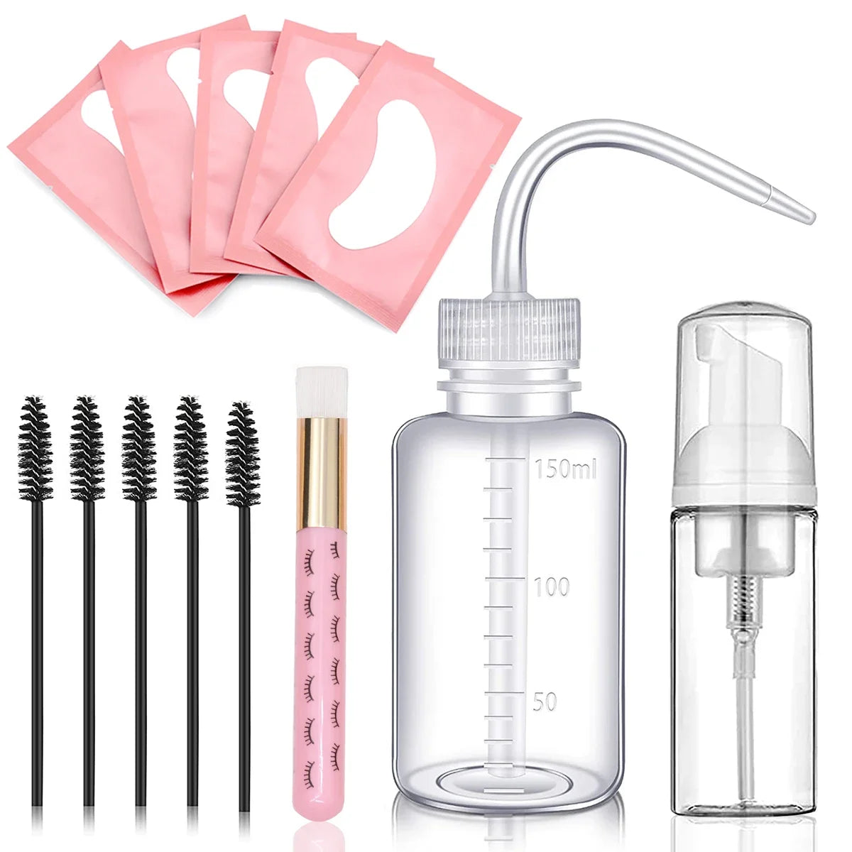 13Pcs Set Washing Kit 5 in 1 Lash  Bottle Eyebrow Mascara Wand Eye Pad PatchesShampoo Eyelash Brush Soap Foam Extension Cleaning