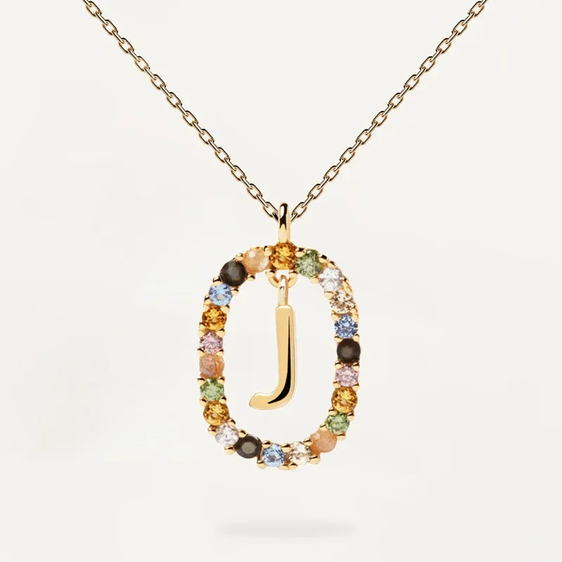 925 Sterling Silver Gold Letters A - Z Initial M S C K Alphabet Pendente Long Chain Necklace Say My Name Fine Jewelry
