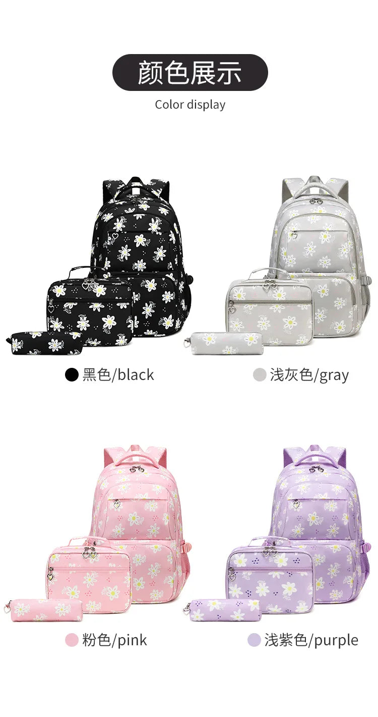 3 Pcs Set Children's Backpacks Cute Student School Bag for Teenage Girls Waterproof School bags With Lunch bag Pencil Case
