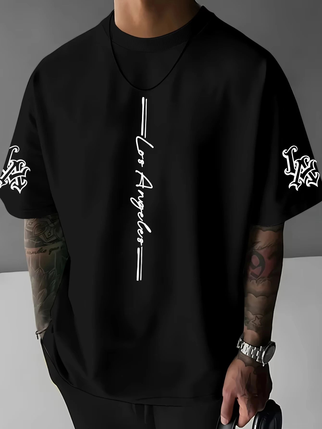 The 2026 summer new men's T-shirt is a casual fashionable and creative line letter print round-neck T-shirt with polyester men