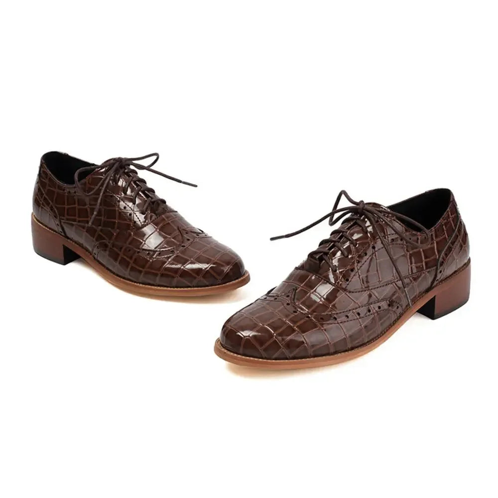 Women Shoes Spring New Fashion Round Toe Lace Up Retro Single Shoe for Office Party Walk Thick Low Heeled Big Size 48 775-1