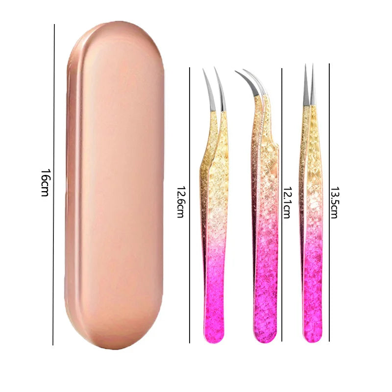 1/3Pcs Precision Stainless Steel Eyelash Extension Tweezers - High-Quality Curved & Straight Tips for Flawless Brow Shaping, Ing