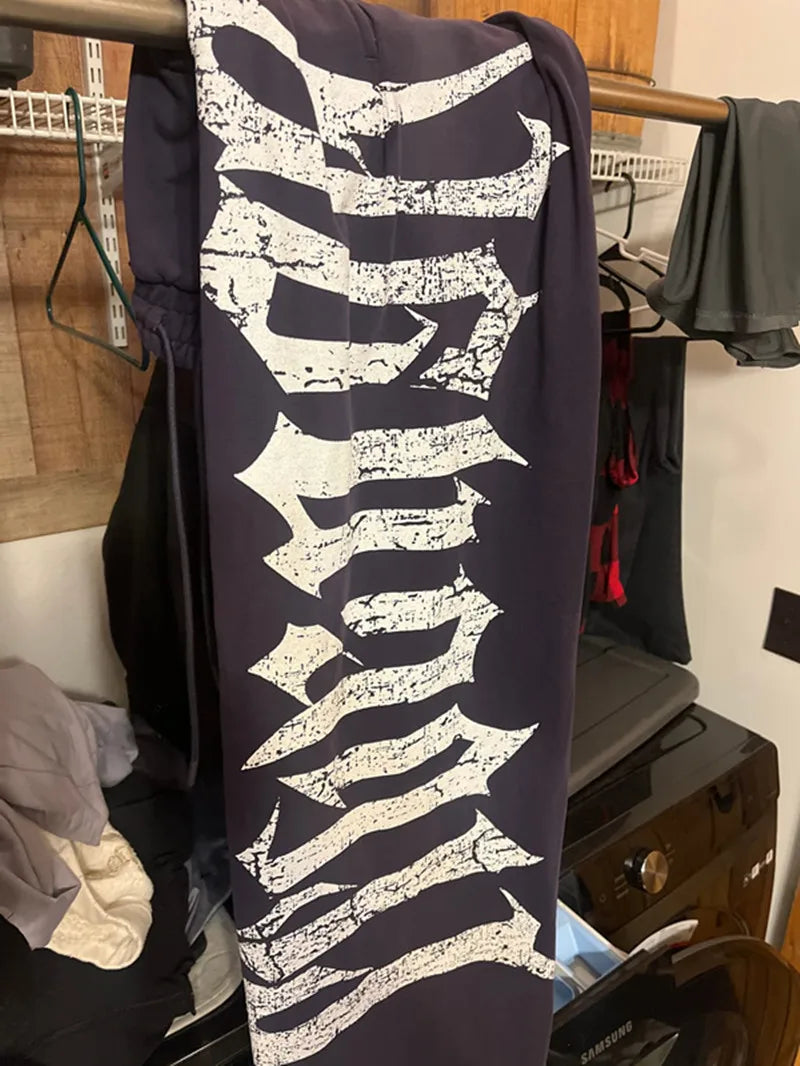 2026 Young American trendy sweatpants collaboration anime joggers cotton terry print wide-leg casual pants hip-hop street pants