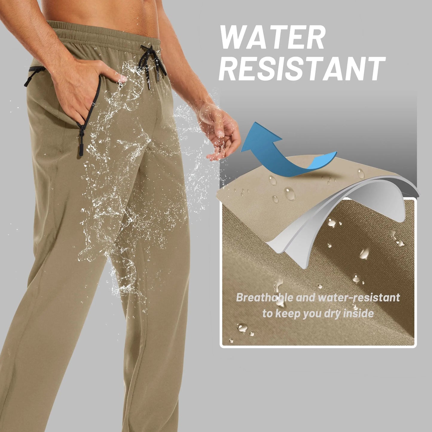 TACVASEN Summer Quick Dry Pants Mens Zip Pockets Elastic Waist Pants Hiking Jogging Running Pants Fashion Gym Fitness Trouser