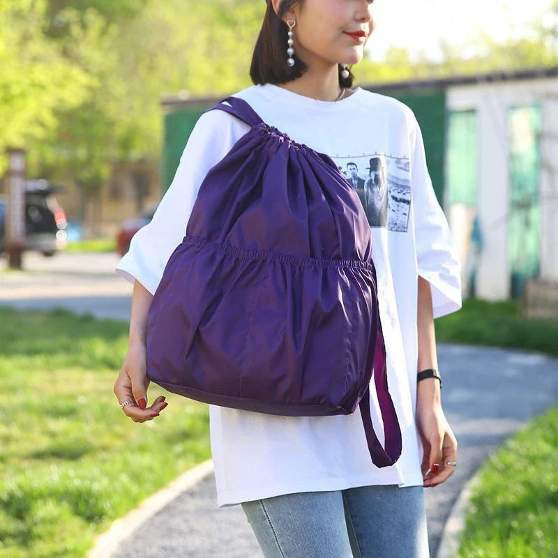 Women's Backpack Drawstring Large Capacity Lightweight Leisure Minimalist Portable Shopping Travel Bag Fitness Sports Bag