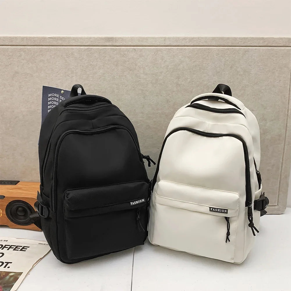Large Capacity Solid Color Backpack, Simple Black Bag for Students & Travel
