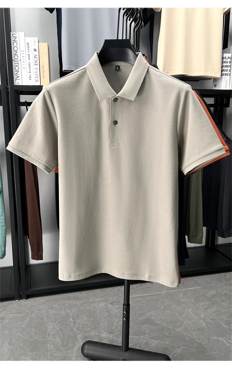 100% pure cotton men's short sleeve polo shirt high-quality classic solid color summer business casual comfort versatile T-shirt