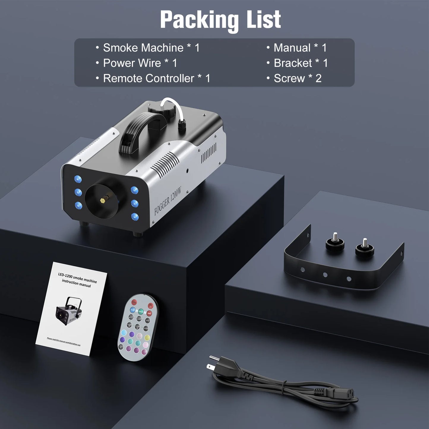 Yiflamefly 2Pcs 1200W Smoke Machine with RGB 6LEDs Lighting for Theater Professional Stage Home Entertainment Halloween Party