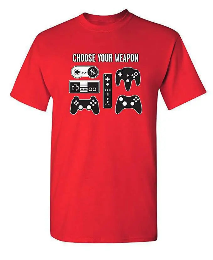 Cotton  100% European-style Men CHOOSE YOUR WEAPON Letter-game Printed Short-sleeved T-shirt Graphic T Shirts  Streetwear