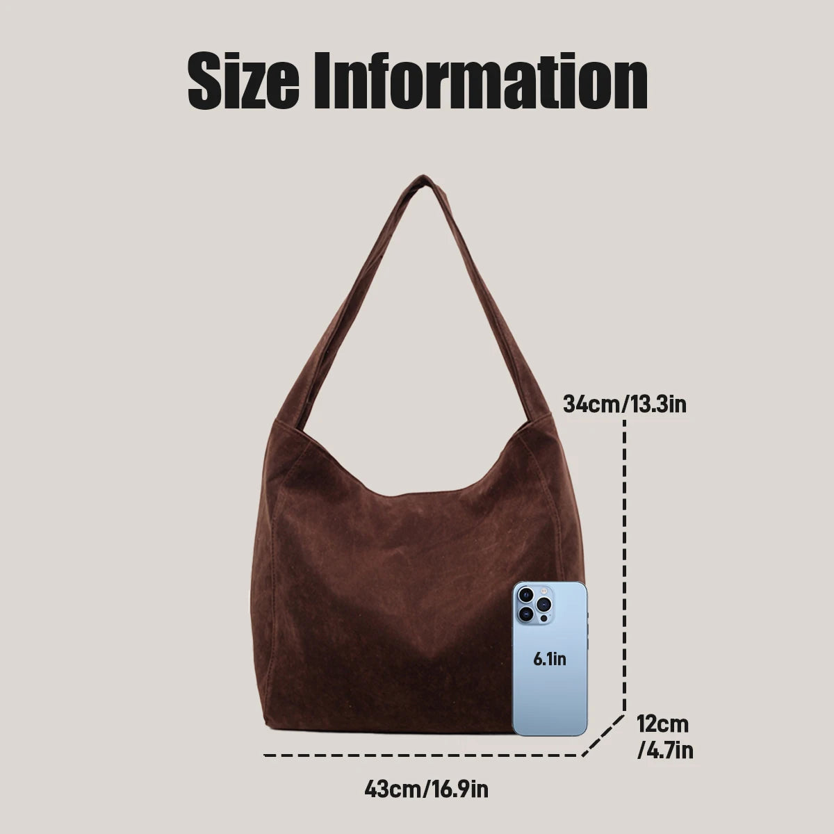 Custom Logo Tote Bag for Women, Large Capacity, Vintage Commuter Vacation Travel Bag, Single Shoulder Handbag, Suede DIY