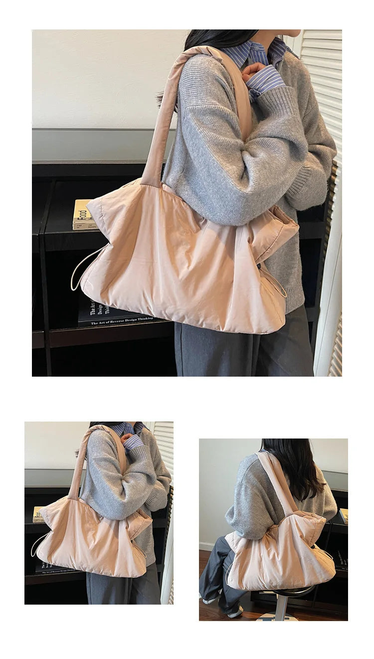 Women Nylon Bucket Shoulder Bag Large Capacity Tote Bag Fall Winter Versatile Cotton-padded Handbag Guangzhou High Quality Bag