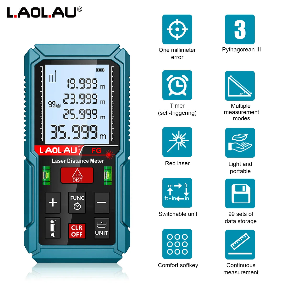 Laser Meter Digital Tape Timer Trigger Measure Tools 50m 100m 150m Laser Distance Meter Bubble Level Handheld Laser Rangefinder