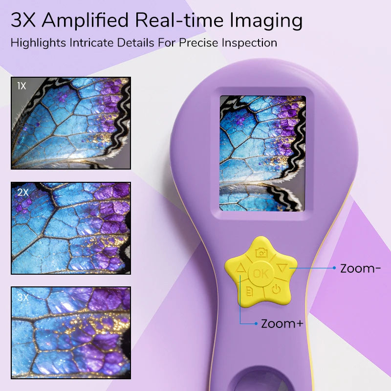 Digital Magnifier 2.0'' IPS Screen 2.0MP Purple Handheld Video Microscope Camera 50X Magnification 8LEDs With Magnifying Glass