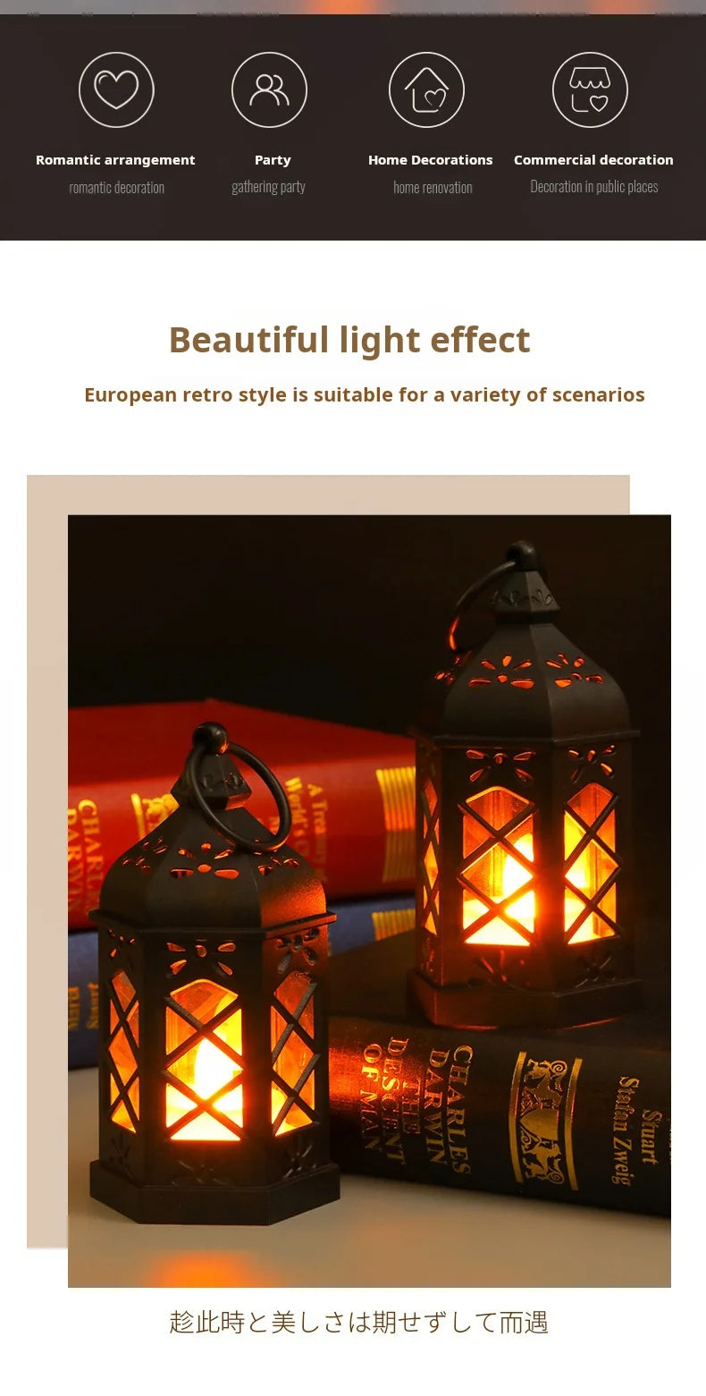 European Ramadan Lamp Mini Plastic Hexagonal Wind Lamp Led Electronic Candlelight Holiday Decoration Christmas Halloween Retro