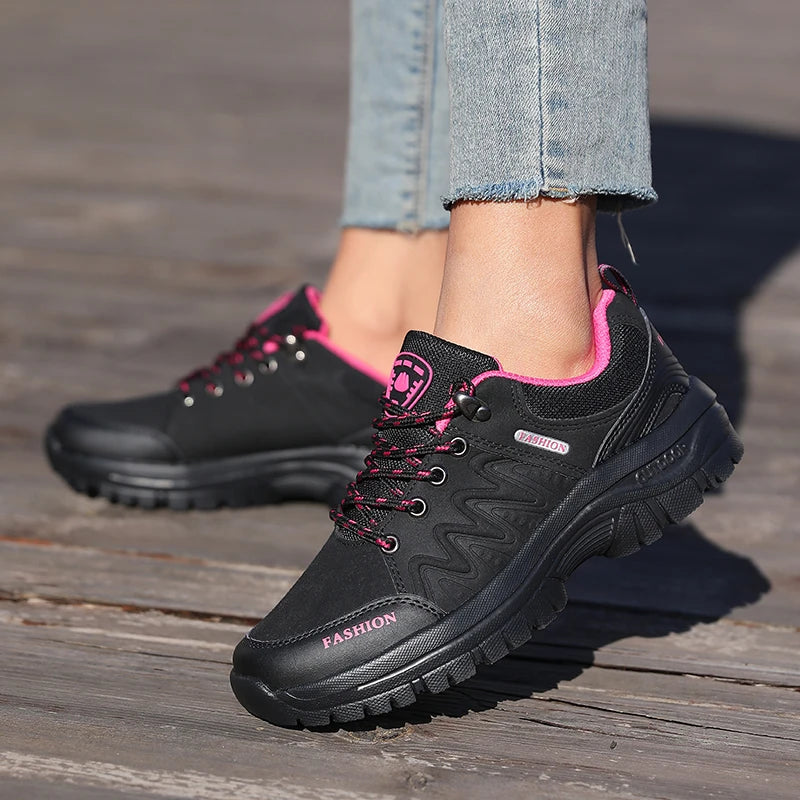 Ladies' Outdoor Hiking Shoes with Black and Pink Non Slip Soles Fashionable Sports Shoes Breathable Mesh Running Hiking Boots